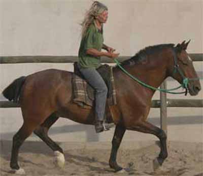 Monta Natural, Lucy Rees montando  con cabezada de cuadra